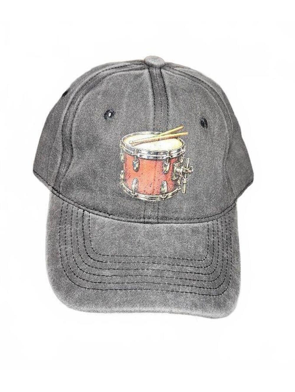 Drum Graphic Baseball Cap Gray Distressed Music Hat